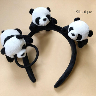 Stitchique _ Kawaii Hoạt Hình Gấu Trúc Kẹp Tóc Kẹp Tóc Vòng Co Giãn Vòng Dây Mũ Nữ