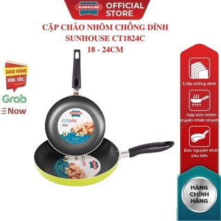 Set 2 chảo nhôm trơn cạn 18-24cm sunhouse ct1824c- - hapos sunhouse