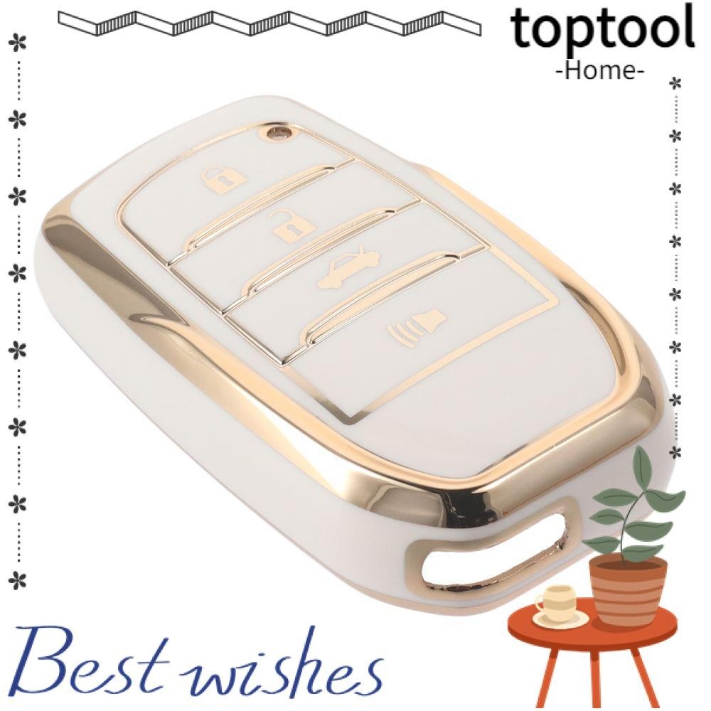 TOPTOOL Full Cover Key Fob, 4 nút TPU Key Fob Cover cho Toyota, Key Fob Thay thế Chìa khóa cạnh vàng