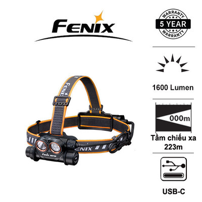 Đèn đội đầu FENIX HM75R sáng 1600 lm chiếu xa 223m pin 18650 3400mAh tích hợp pack pin dự phòng