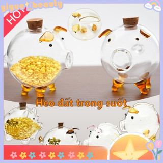 Dễ Thương Heo Đất Trong Suốt Ngân Hàng Thủy Tinh Vàng Đồ Trang Trí Đậu Vàng Lưu Trữ Trẻ Em Quà Tặng HB