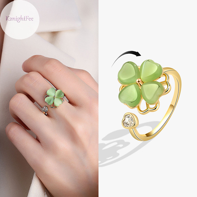 K2nightfee Mới Hợp Thời Trang Xoay Cỏ Ba Lá Giảm Căng Thẳng Có Thể Điều Chỉnh Nhẫn Dành Cho Nữ Thời Trang Ngón Tay Mở Nhẫn Trang Sức Hàng Ngày Cô Gái Quà Tặng VN