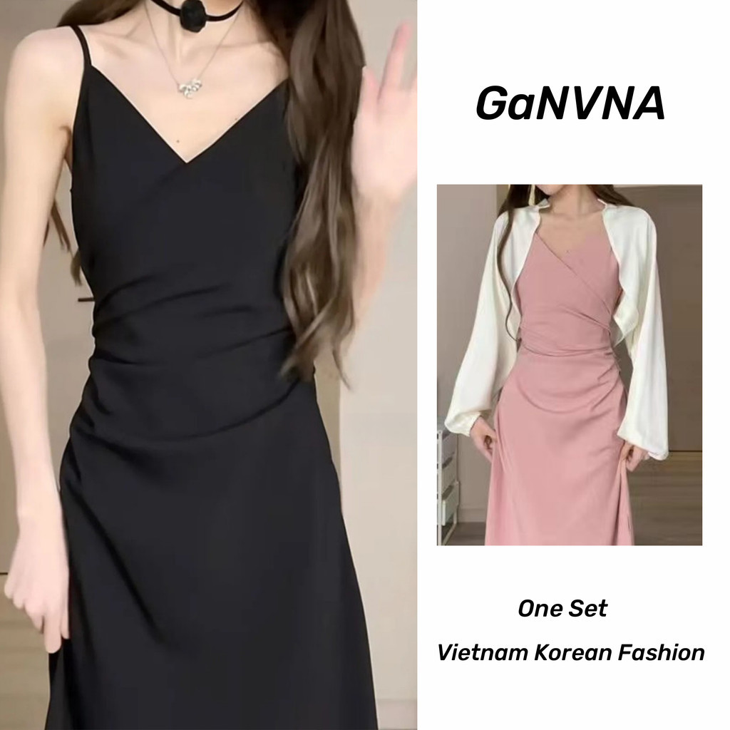 Váy 2 dây Váy body dáng dài Váy đi biển Đầm dự tiệc Váy body Phù hợp với váy Sling màu đen Áo khoác 