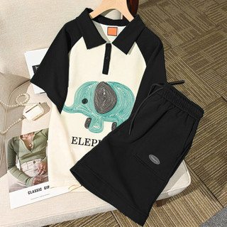 Bộ đồ hai mảnh vải cotton cổ áo polo quần ống rộng thể thao