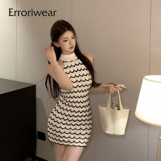 Erroriwear Nữ Mini Đầm Tất Cả Trận Đấu Màu Sắc Tương Phản Cổ Tròn Mỏng Phù Hợp Với Bodycon