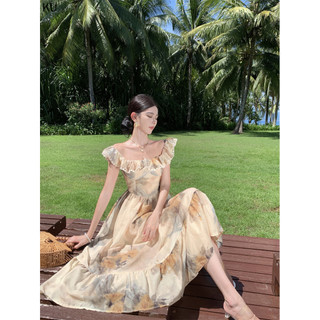 Retro Cung Điện Phong Cách Tranh Sơn Dầu In Váy Dài Nữ Mùa Hè Không Tay Đầm Cổ Vuông Cao Cấp In Ren Eo Cao Cấp Ôm Hơn Nhìn Váy Dài Kỳ Nghỉ Mùa Hè Đầm Ảnh 2024 Sản Phẩm Mới