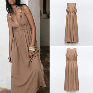 Zara Summer Sản phẩm mới Phụ kiện bóng nữ Váy dài cổ chữ V không tay 3495817