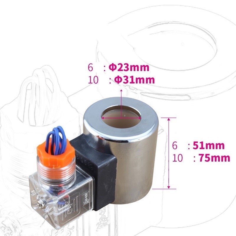 Cuộn dây van điện từ thủy lực MFB12-37YC 220V, MFZ12-37YC 24V 23mm x51mm