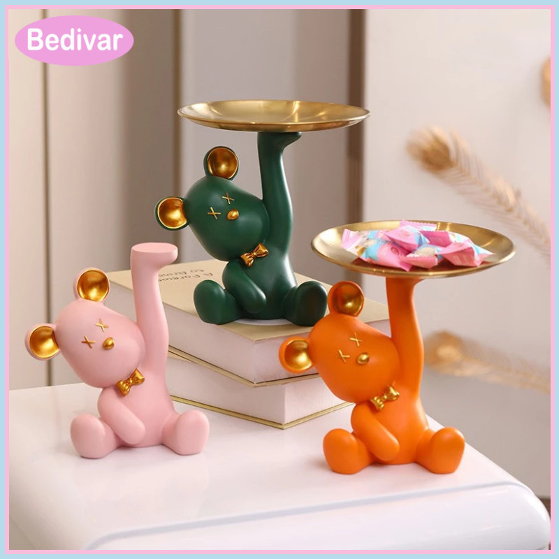 Bedivar Khay đựng đồ Tượng Gấu Bê Khay Đựng Mỹ Phẩm Trái Cây Trang Trí Bearbrick Bê Khay Đựng Chìa K