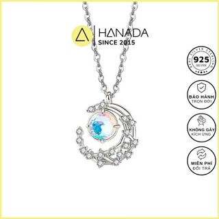Dây Chuyền BẠC 925 (Bảo Hành Trọn Đời) Mặt Trăng Đính Đá Moonstone Nhân Tạo Vòng Cổ Đá Xanh Hanada 0773 I5