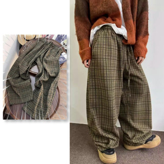 Gksss Quần Nam Mỹ retro Rời Thường Ngày Xanh Kẻ Sọc Lười Phong Cách Dây Rút Quần scimitar