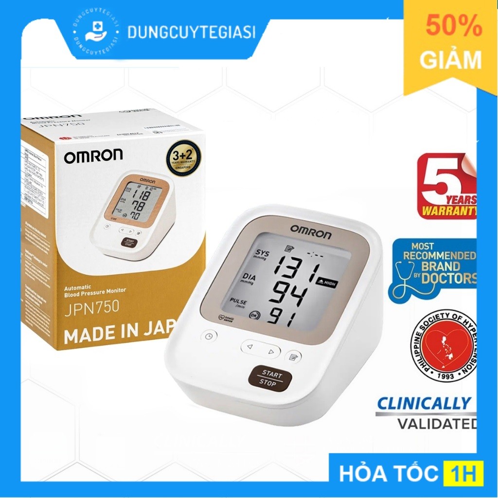 Máy đo huyết áp bắp tay tự động OMRON JPN750 (100% nhập khẩu Nhật Bản - bảo hành 5 năm)