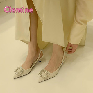Clemine  Bọc Dép Nữ Mới Kim Cương Giả Khóa Vuông Cổ Tích Gió Dép Rỗng Pháp Gót Mũi Nhọn Mũi Nhọn