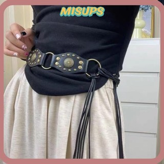 Misups Dây thắt lưng rộng, Thắt lưng Denim Pu hợp kim, Thắt lưng thắt lưng thắt lưng thời trang màu nâu