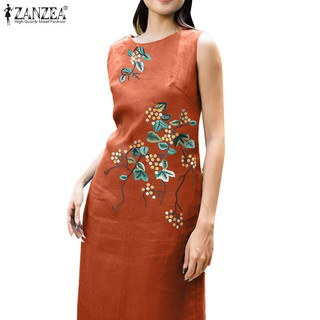 Zanzea Váy cổ tròn không tay in họa tiết hàng ngày thời trang Hàn Quốc dành cho nữ