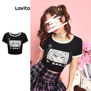 Áo thun Lovito in hình hoạt hình tương phản phong cách thường ngày dành cho nữ LSE02160