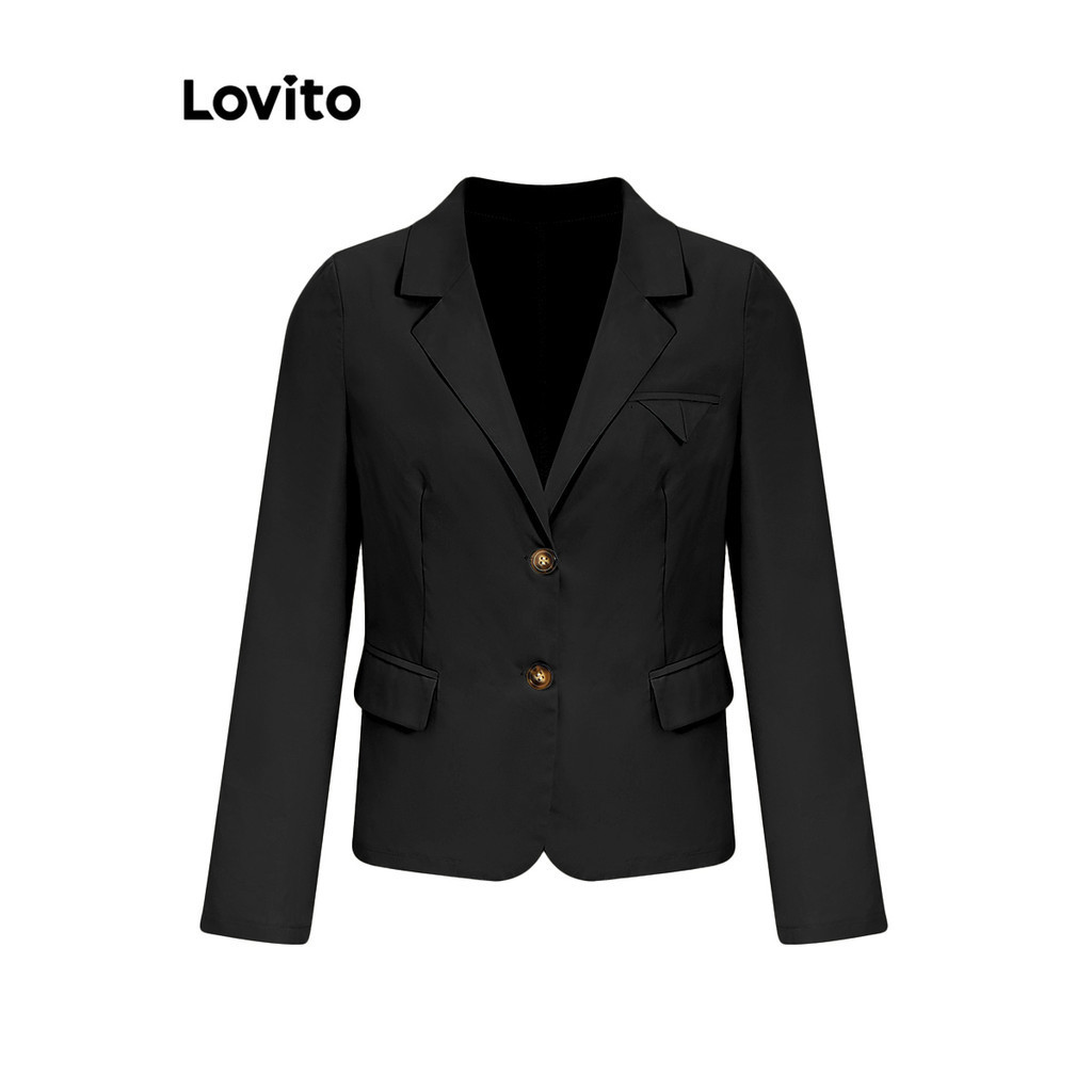 Áo blazer Lovito có nút màu trơn phong cách thường ngày cho nữ LNE36292