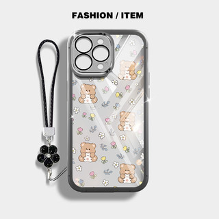 Vỏ tương thích cho Iphone 12 13 Pro MAX Vỏ bảo vệ điện thoại trong suốt chống sốc hình gấu hoa có dây treo