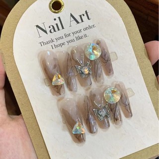 Đùi Tóc Thô  Handmade Đeo Móng Tay Ngọt Ngào Cô Gái Thoáng Mát Móng Tay Giả Có Thể Tháo Rời