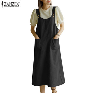 Zanzea Nữ Hàn Quốc Cổ Chữ U Không Tay Có Thể Điều Chỉnh Treo Rời Loại A Suspender Đầm