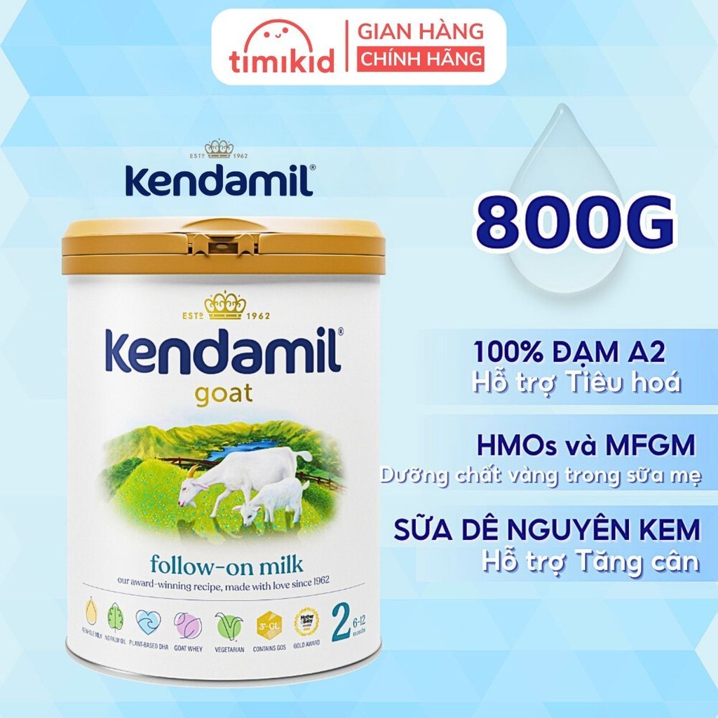 Sữa công thức dê Kendamil Goat nguyên kem cho bé dị ứng đạm bò hỗ trợ tăng cân Số 1, 2, 3 - Lon 800g