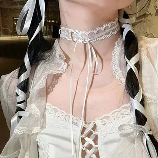 Cổ Ren Trắng Vòng Cổ Đôi Nơ Ngắn Xương Đòn Vòng Cổ Nữ