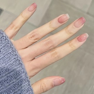 Ice Trong Suốt Glaze Handmade Mặc Móng Tay Ngắn Thanh Lịch Nguyên Chất Muốn Màu Khỏa Thân Chuyển Màu Trắng Nóng Có Thể Tháo Rời Móng Tay Mới
