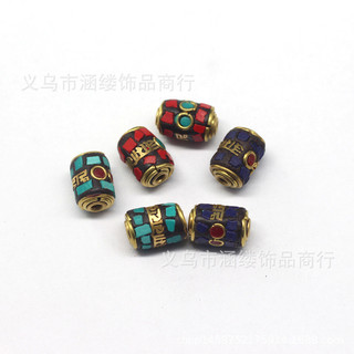 Miếng Đệm Hạt Nepal Handmade Hạt Đồng Thau Kẻ Sọc Hạt Retro Hạt Sáu Xương Mantra Hình Trụ Thùng Hạt