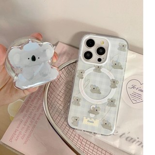Ốp Lưng Cứng Tương Thích Với iPhone 12 12Pro 12ProMax 13 13Pro 13ProMax 14 14Pro 14ProMax 15 15Pro 15ProMax Ốp Nam Châm Họa Tiết Koala Xám