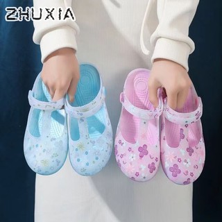 Dép xỏ ngón nữ in họa tiết Crocs chống trượt