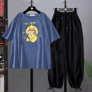 Sét áo phông Cô bé vịt vàng+ quần bom, Áo thun nam nữ, from rộng mặc thoải mái DVGIT