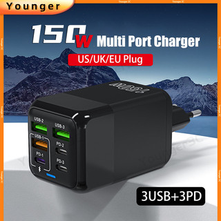 Bộ sạc flash đa cổng 150w 3usb + 3pd bộ sạc nhanh 5v 3a usb type c bộ chuyển đổi nguồn cho ios micro type c