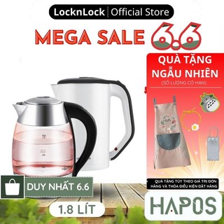 Ấm siêu tốc thủy tinh 1.8L LocknLock Chính hãng 2200W, có LED tùy chỉnh 5 mức nhiệt, đun nước pha sữa, trà, cafe - HAPOS