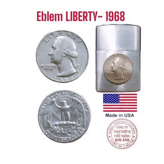 Eblem dán trang trí zippo mỹ chủ đề liberty sản xuất 1968 và năm 7x, 9x , chất liệu đồng zin nhập mỹ