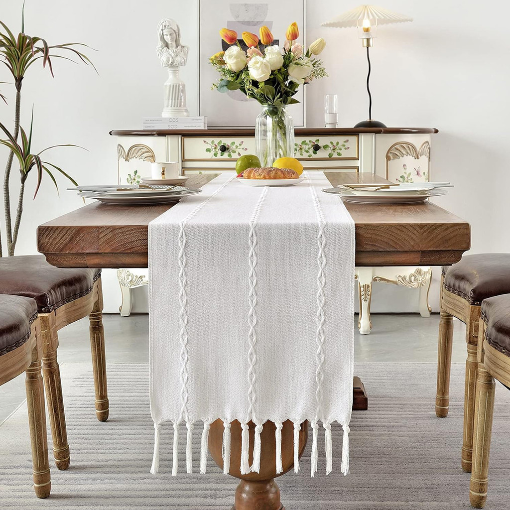 Rustic Cotton Linen Table Runner Boho Table Runner Farmhouse Style Table Runners Thêu Table Runner v