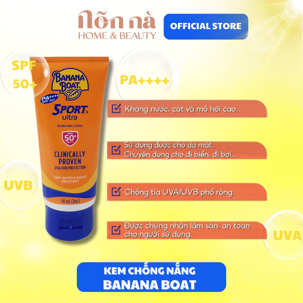 [BANANA BOAT - MỸ ] Kem Chống Nắng Banana Boat Sport Ultra SPF50+ PA++++ Clinically Proven 90ml