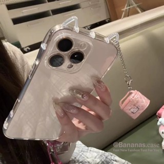 IPhone 17 16 15 14 13 12 11 Pro Max X Xr Xs Max 7 8 Plus SE2020 17 Air Phone Case Cat 's Ears Túi đựng mỹ phẩm KT Cat + Dây buộc Ốp điện thoại mềm trong suốt