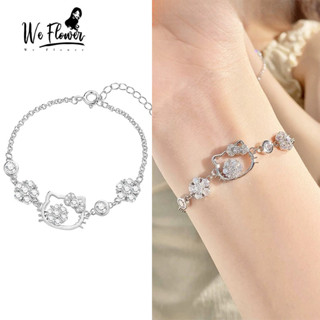  WeFlower Hàn Quốc s925 Bạc Sáng Pha Lê KT Vòng Tay Mèo Cho Nữ Cô Gái Kitty Charm Dây Đeo Tay Trang Sức 