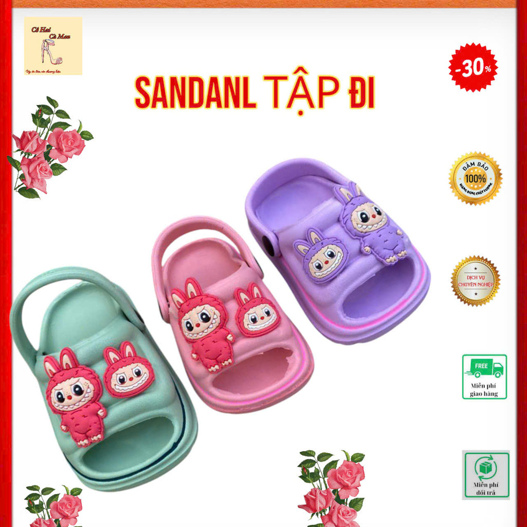SDBM66: Sandal bánh mì nhựa tập đi quai lật bé trai bé gái có sticker labubu mẫu mới