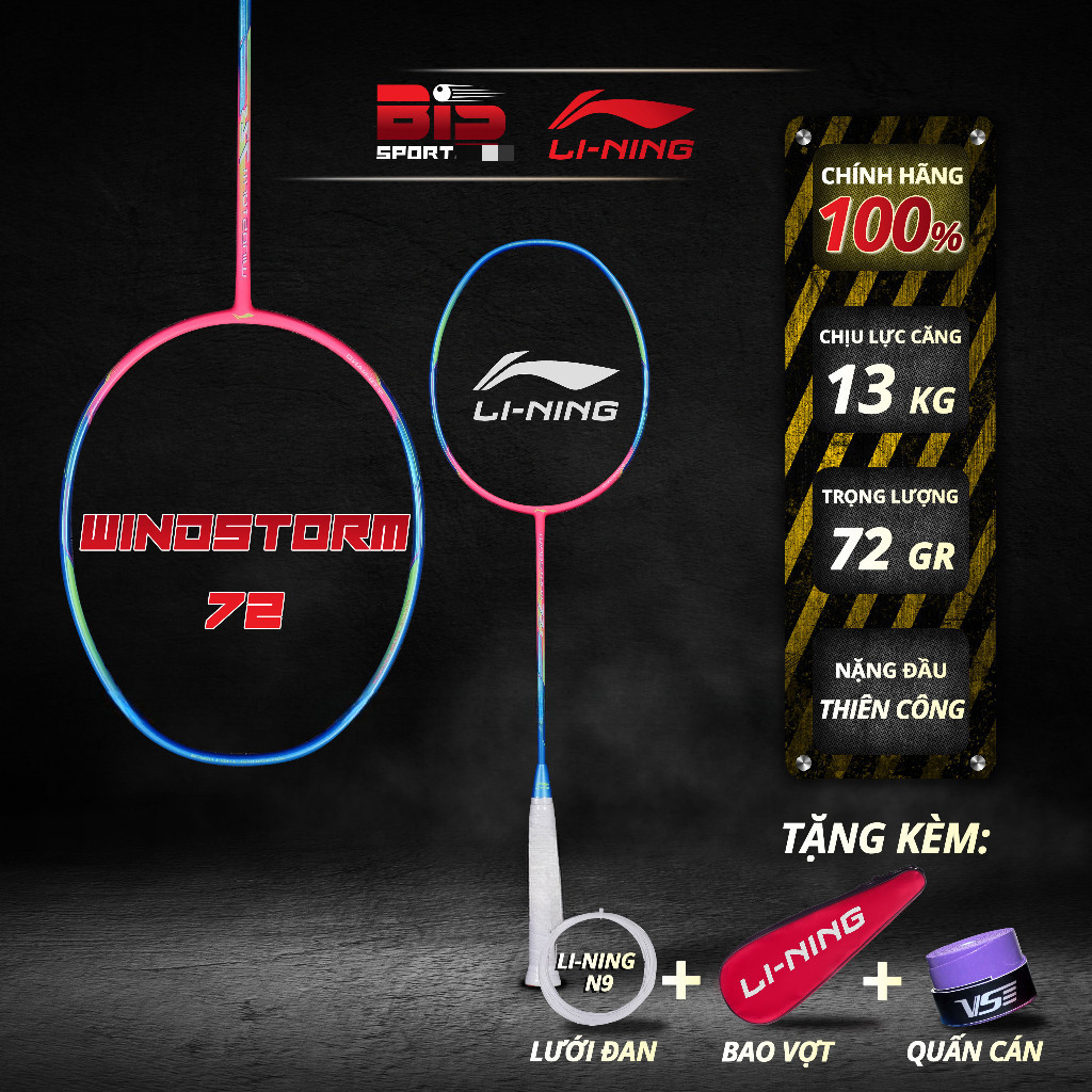 Vợt Cầu Lông Lining Windstorm 72 Hồng - Hàng Chính Hãng Nội Địa- Siêu Nhẹ, Nặng Đầu, Chịu Được 13kg,