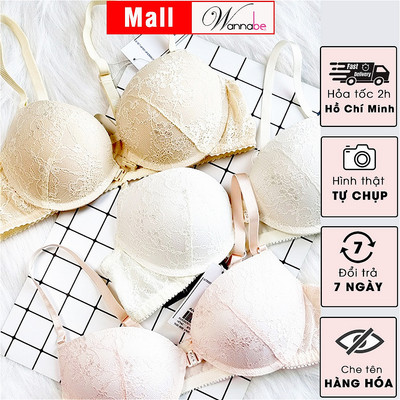 Áo ngực mút dày WANNABE áo chíp cài trước phối ren hoa cách điệu giúp ngực căng đầy AN32B