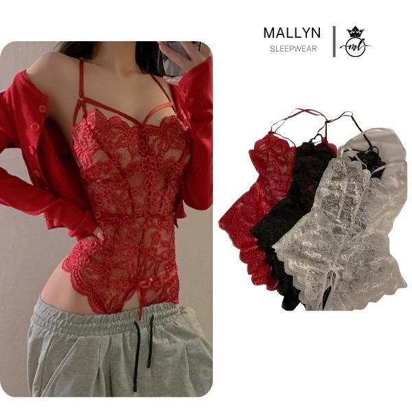 Váy ngủ bodysuite ren MALLYN xẻ đáy mềm mịn M89