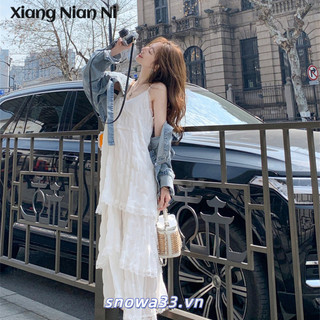 Xiang NIAN NI Ngọt Ngào Trẻ Trắng Pháp Dây Đeo Đầm Nữ Mùa Hè Phong Cách Ngày Lễ Nhỏ Rời Bánh Dài Đầm