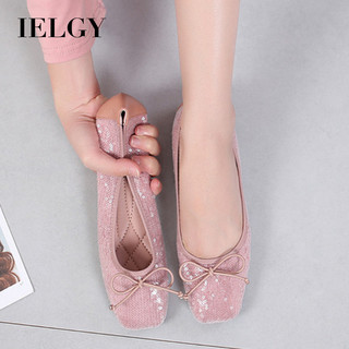 IELGY Giày đơn buộc nơ Giày đế bằng mũi vuông cổ điển dành cho nữ