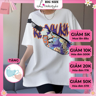 Áo thun bigsize nữ form oversize phối túi cao cấp linhstyle - áo thun phông form rộng bigsize nữ oversize cổ tròn 17269