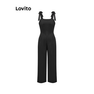 Áo liền quần Lovito có dây buộc kiểu nơ màu trơn phong cách thường ngày cho nữ L86ED026