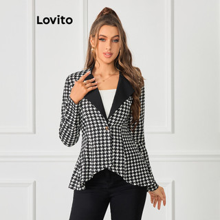 Áo blazer Lovito cài nút họa tiết caro phong cách thanh lịch cho nữ LBL10192