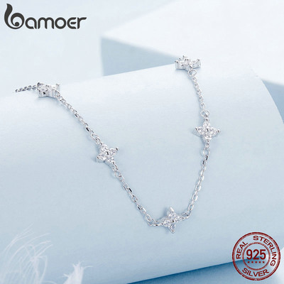 Bamoer 925 Sterling Sliver Vòng Cổ Bốn Lá Cỏ Ba Lá Quà Tặng Trang Sức Cho Nữ
