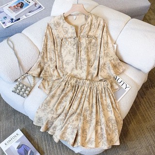 Qianqian Quần Áo Nữ QQ Sản Phẩm Mới Khuyến Mãi Plus Size Quần Áo Nữ Mới Phong Cách Trung Hoa In Tua Rua Khóa Rời Top Tất Cả Trận Đấu Thịt-Covering Culottes Thời Trang Hai Mảnh Phù Hợp Với Bán Chạy Hot Hot