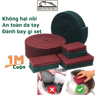 Cuộn Giẻ Cọ Xoong Nồi Dài 1M Đánh Bay Gỉ Set Miếng Chà Nhám Bọt Biển Làm Sạch Vết Ố Vết Đen Do Cháy